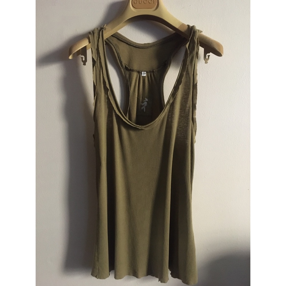 Olive Green Ribbed Low Decollate Cotton Tank Top